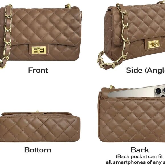 Lightweight Quilted Leather Bag with Stylish Chain Strap - Women’s Fashion - Picture 2 of 6